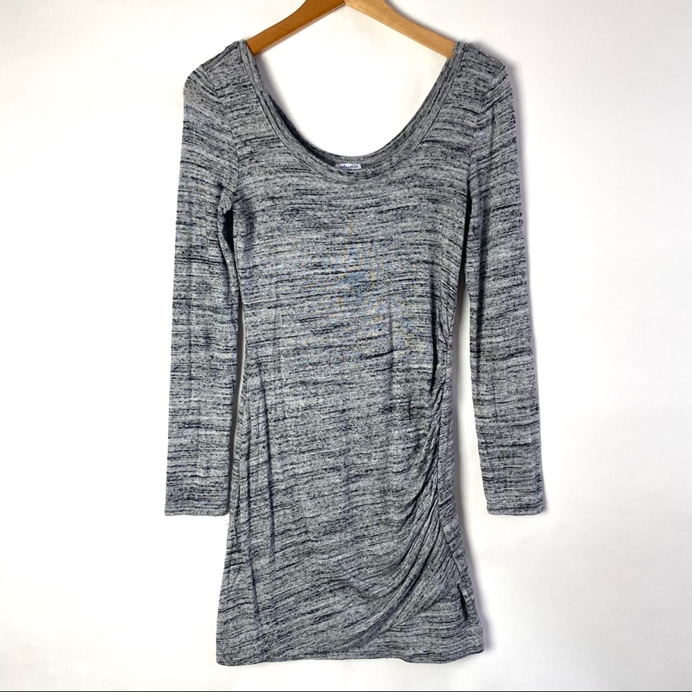 Splendid Gray Marbled Bodycon Boatneck Midi Dress